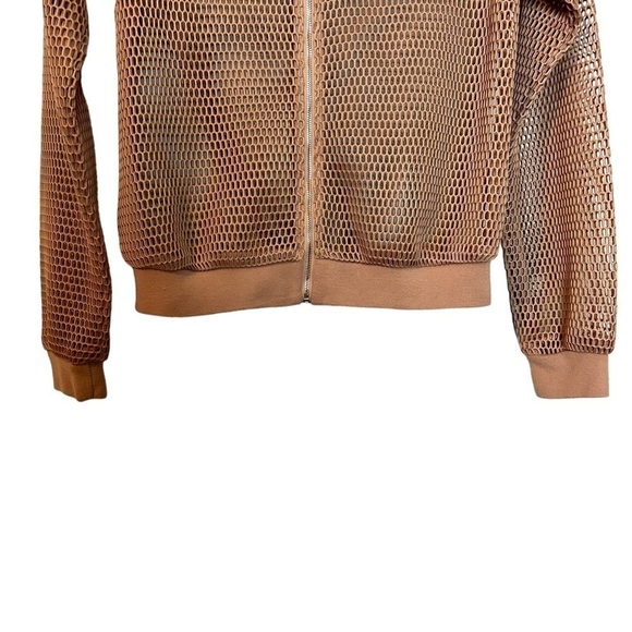 Forever 21 Netted Cropped Tan Front Zip Bomber Jacket Coverup  Sz.S - Picture 3 of 8